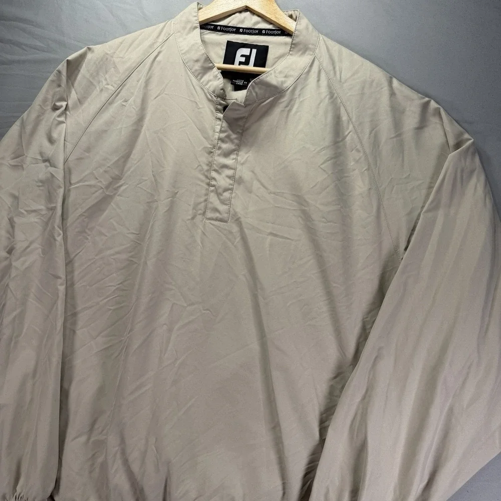 Footjoy Windbreaker Jacket Mens XL Beige Pullover Snap Button Golf Lightweight